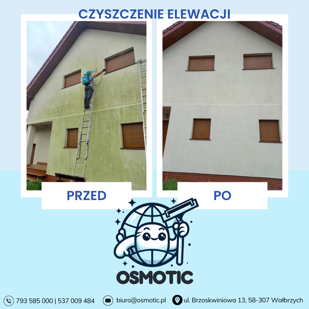 Mycie i czyszczenie elewacji budynków - efekt po myciu fasady